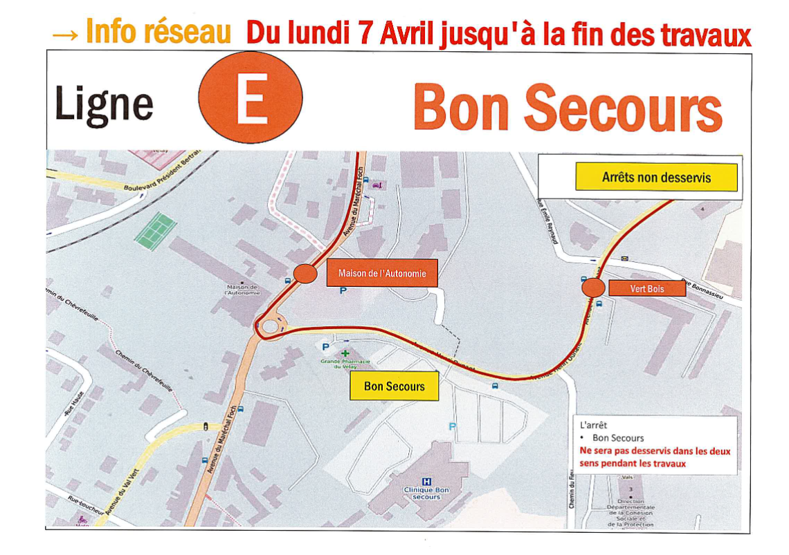 Ligne E déviation du lundi 7 avril jusqu’à la fin des travaux.