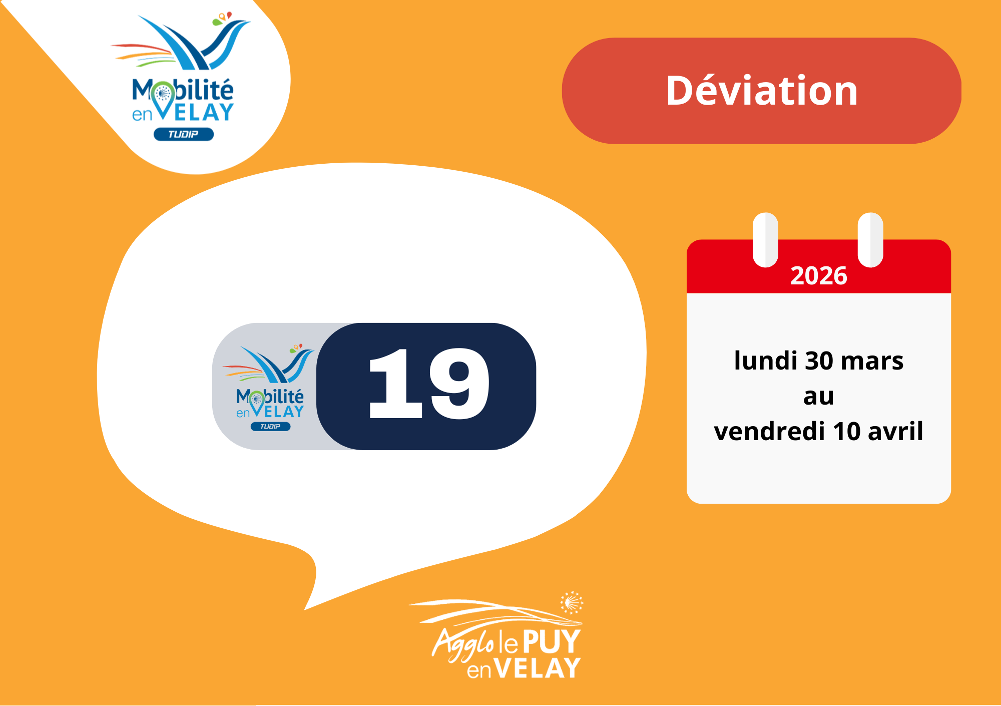 Ligne 19 déviation Du lundi 30 mars au vendredi 10 avril 2026